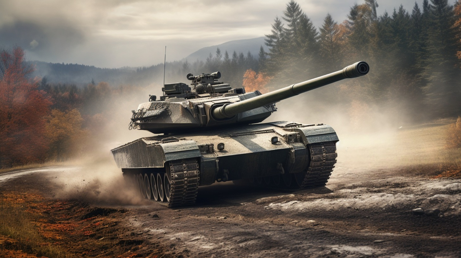 Armoured vehicle in an open field