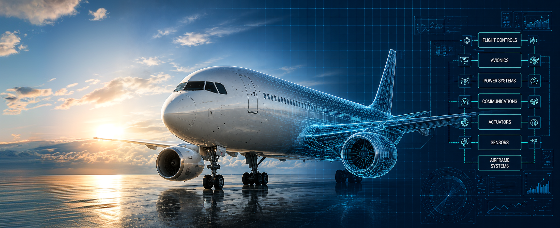 Aircraft on the runway at dusk