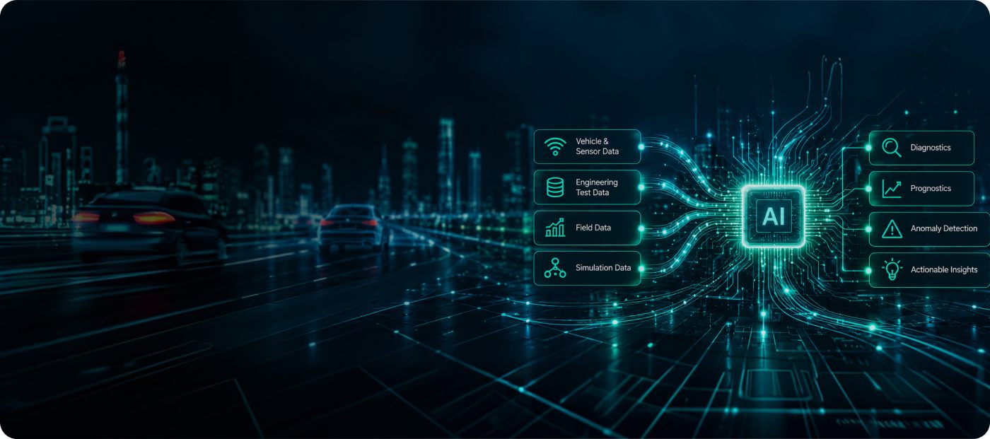 Vehicle and engineering data flowing into an AI diagnostics chip