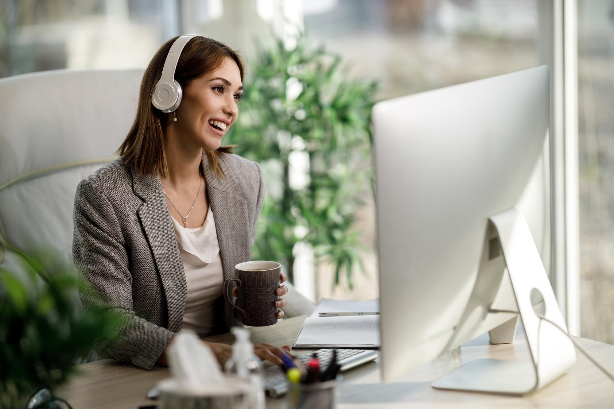 Specialist on a video call with a headset