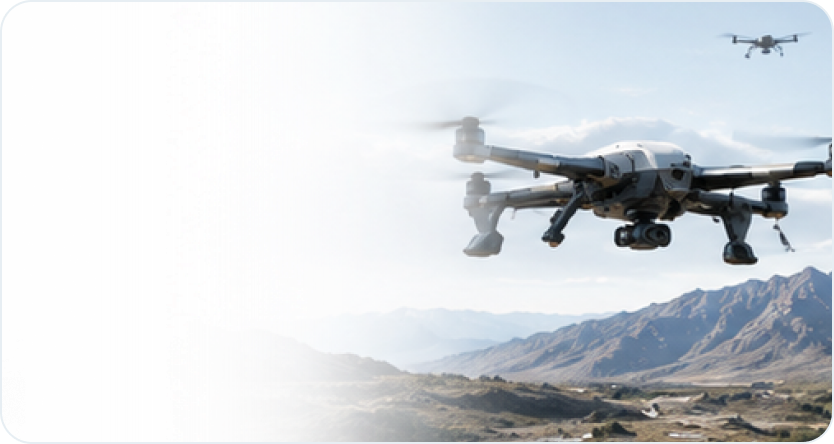 Unmanned aircraft flying over a mountain range