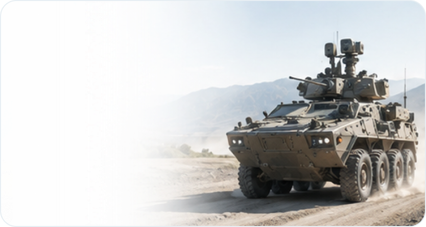 Armoured vehicle crossing open ground