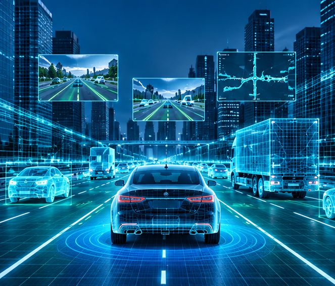 Simulated city traffic from a vehicle