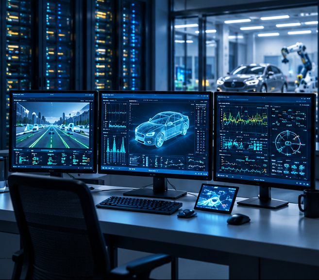 Engineering workstation running vehicle simulations