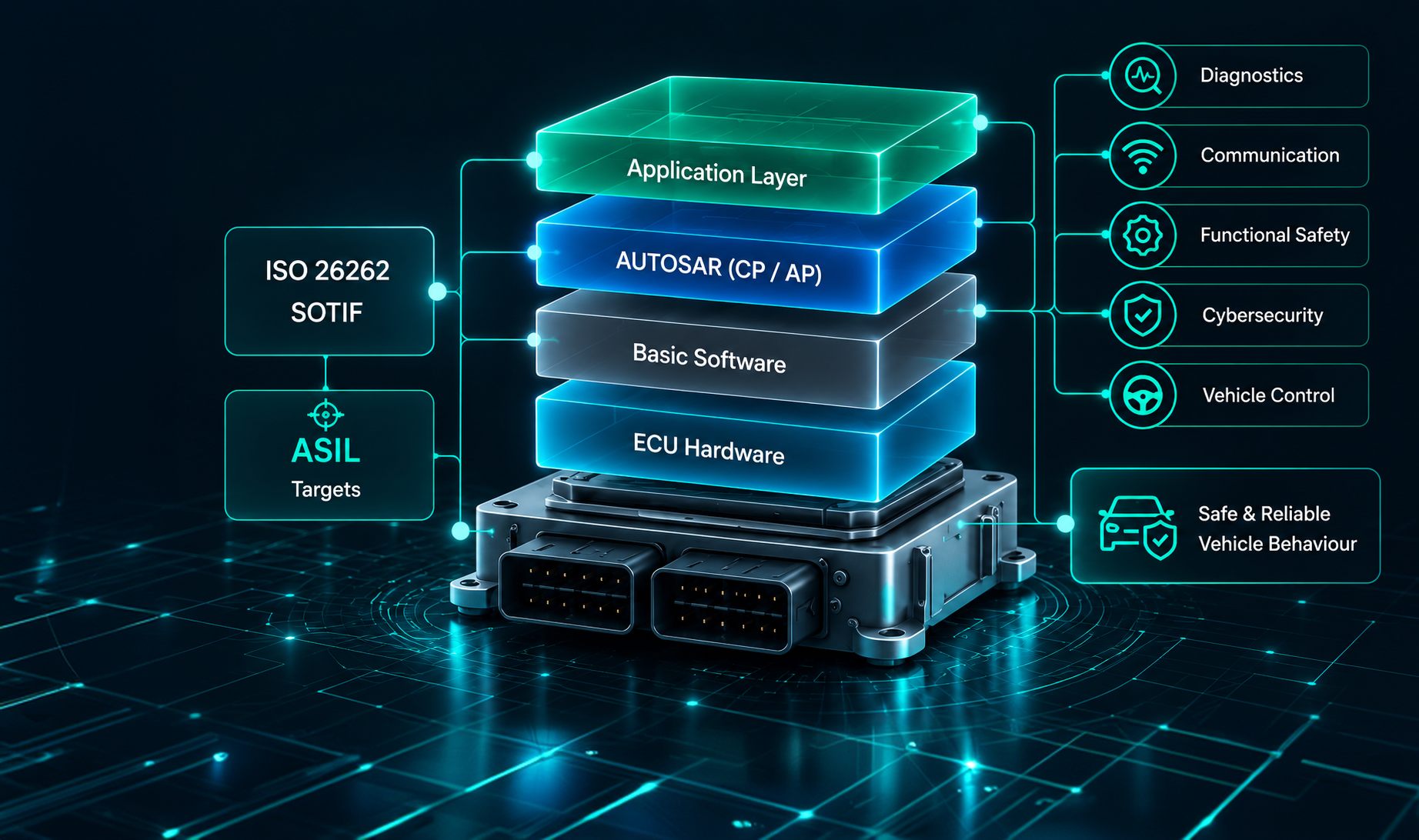 ISO 26262 and SOTIF software stack on an automotive ECU