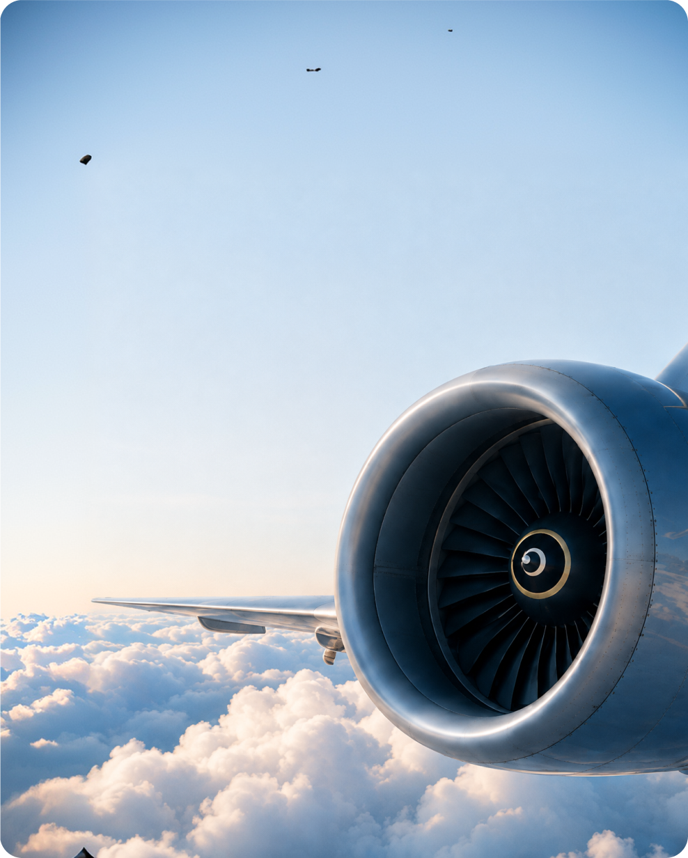Jet engine against a sky background