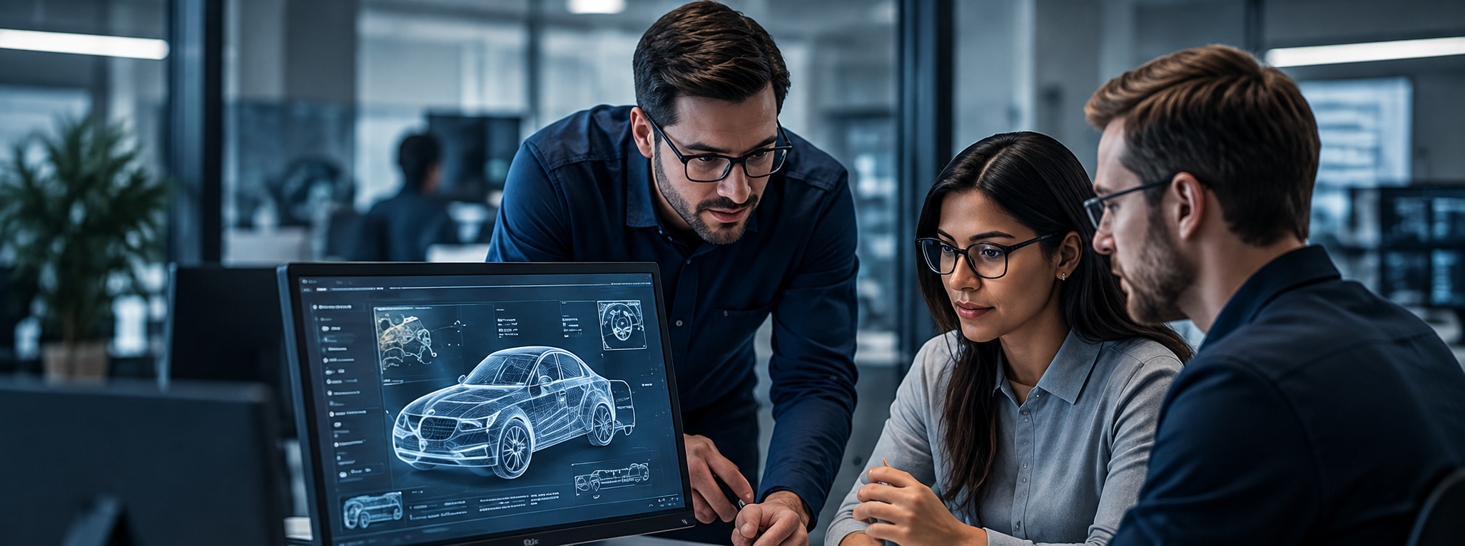 Two engineers reviewing a technical drawing