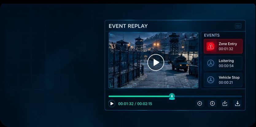 Operator reviewing a retained event clip