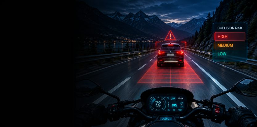 Forward collision warning on a motorcycle display