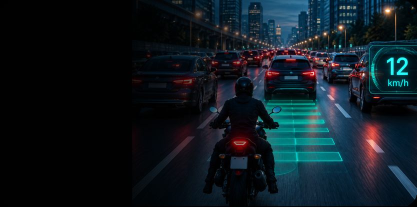 Motorcycle following traffic at low speed