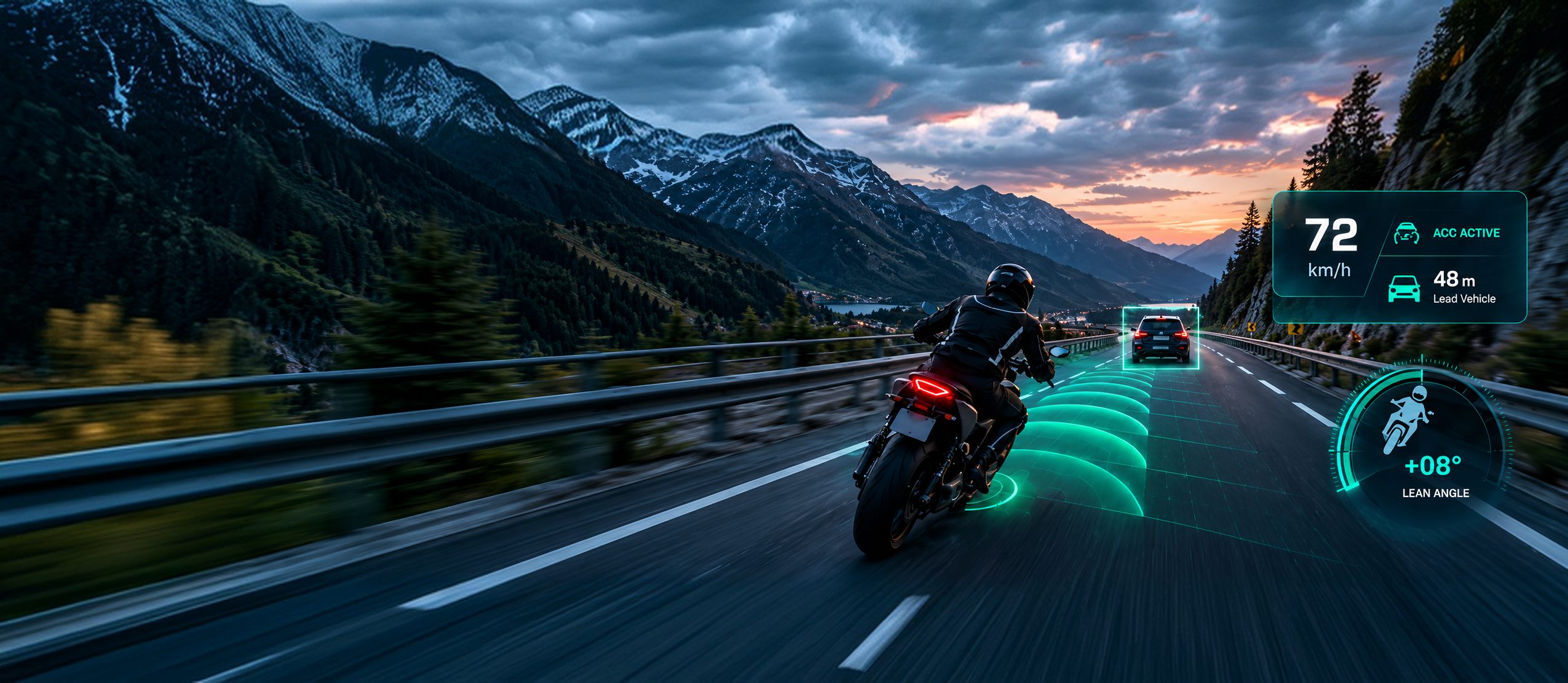 Two-wheeler adaptive cruise control product visual